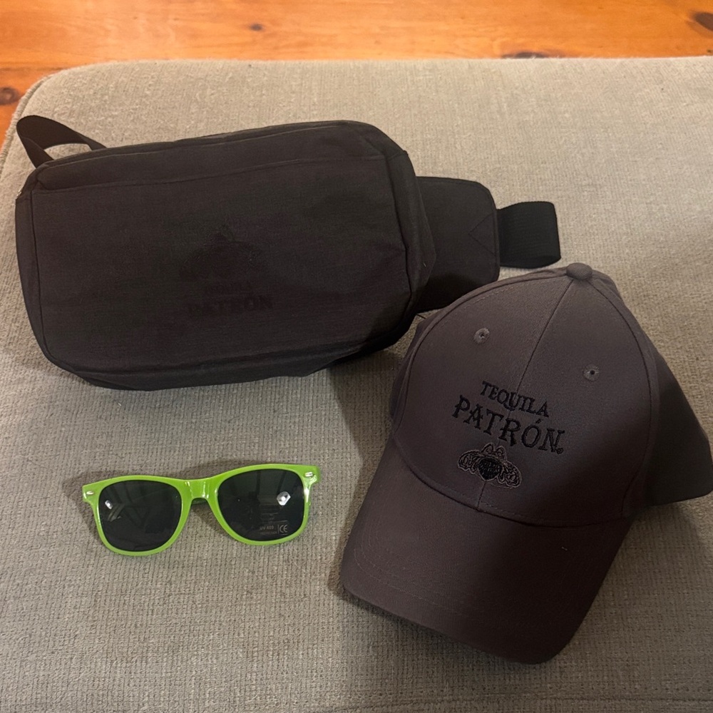 Black Patron fanny pack Bag , hat & sunglasses